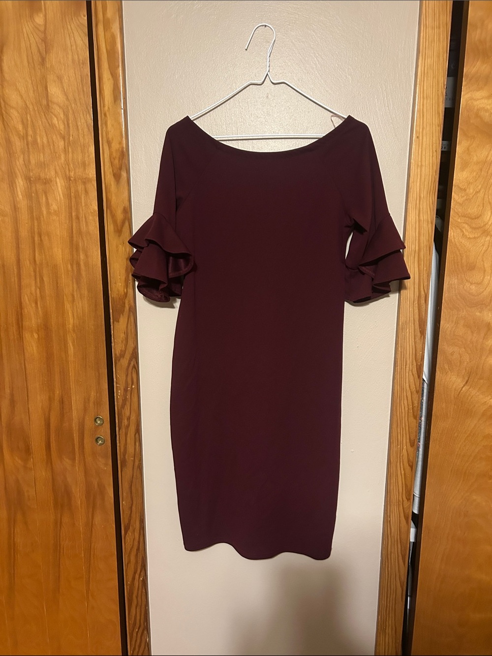 Pinkblush Burgundy Midi Dress with Layered Ruffle Sleeves
